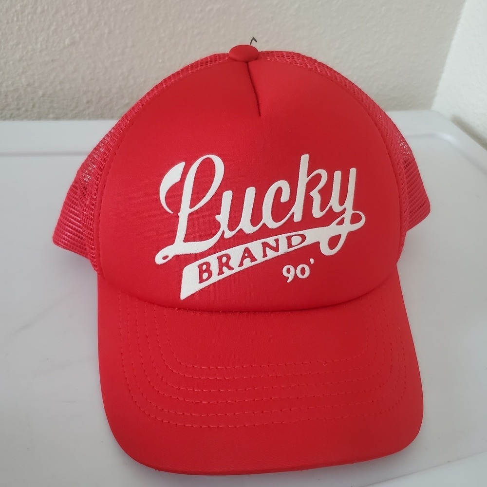 Lucky Brand 90s Red Trucker Hat Mesh Back Adjustable Snapback Cap